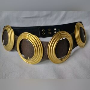 Vintage 1994 Leatherock Nina Arjani Designs 1 3/4" Belt Leather Lg Brass Buckles